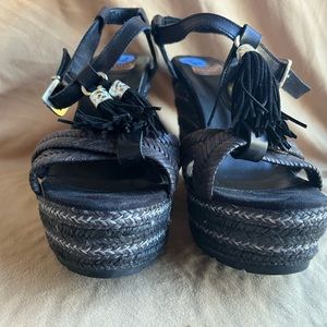 Woman black platform heels